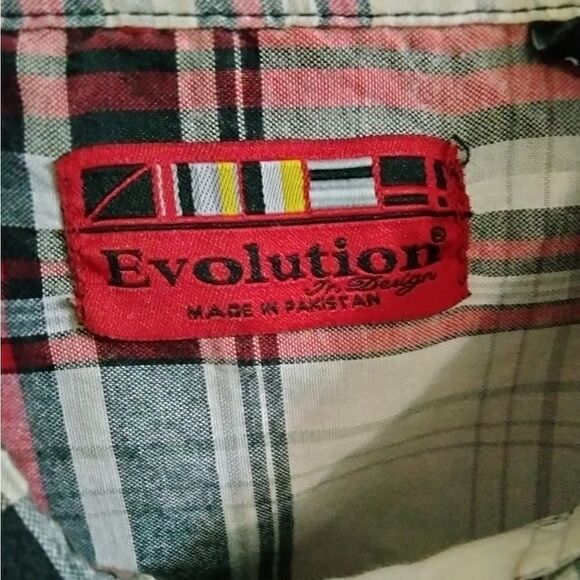 Evolution in Design Long Sleeve Button Down Shirt Sz 2XL White Red Black Patches - Picture 3 of 8